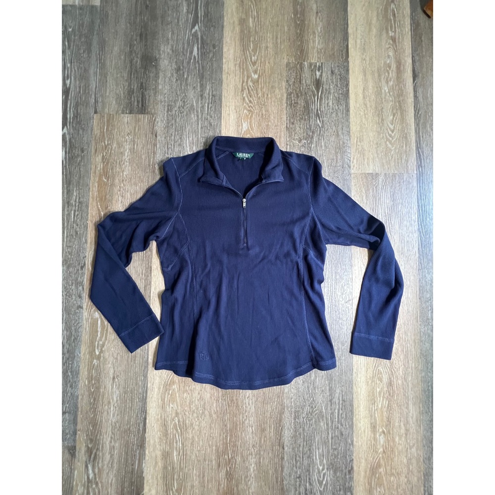Lauren Ralph Lauren‎ Quarter Zip Pullover Womens XL Navy Blue Excellent Ribbed